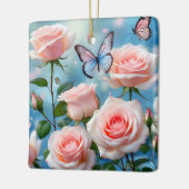 Vlinder op roze bloem keramisch ornament (Links)