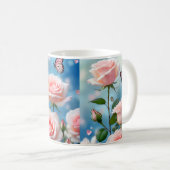 Vlinder op roze bloem koffiemok (Voorkant rechts)