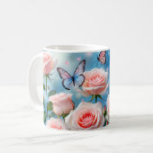 Vlinder op roze bloem koffiemok (Voorkant links)