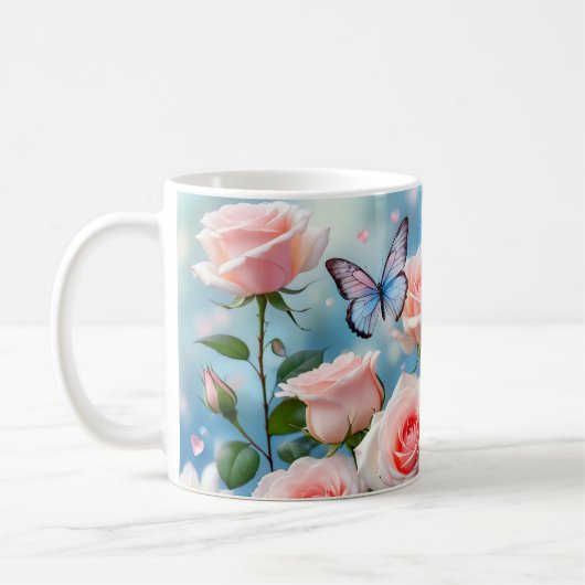 Vlinder op roze bloem koffiemok (Links)