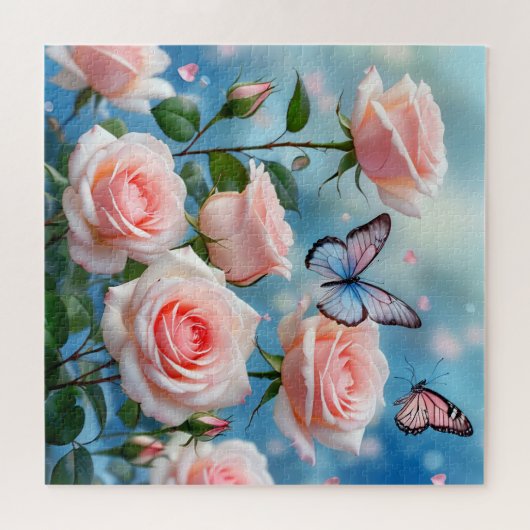 Vlinder op roze bloem legpuzzel (Horizontaal)