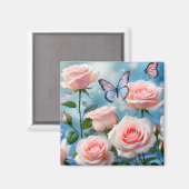Vlinder op roze bloem magneet (Voorkant / Achterkant)