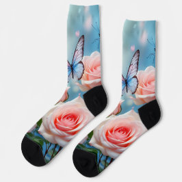 Vlinder op roze bloem sokken