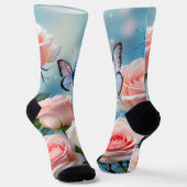 Vlinder op roze bloem sokken (Gebogen)