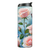 Vlinder op roze bloem thermosbeker (Gedraaid links)