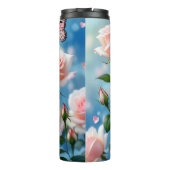 Vlinder op roze bloem thermosbeker (Achterkant)