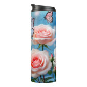 Vlinder op roze bloem thermosbeker (Geroteerd rechts)