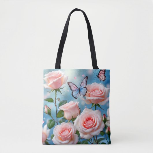 Vlinder op roze bloem tote bag (Voorkant)