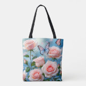 Vlinder op roze bloem tote bag (Achterkant)