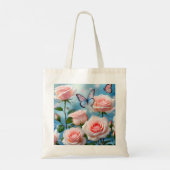 Vlinder op roze bloem tote bag (Achterkant)