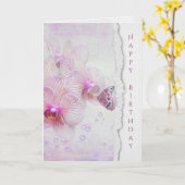 Vlinder op roze orchidee met bubbels kaart (Gele Bloem)