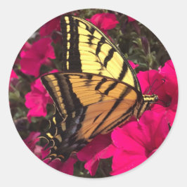 Vlinder op Roze Petunia Bloemen Lente Ronde Sticker