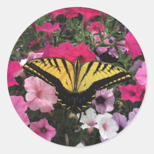 Vlinder op Roze Petunia Bloemen Lente Ronde Sticker