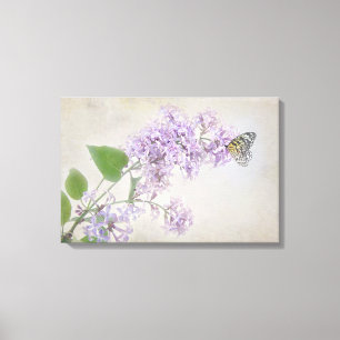 vlinder op seringenbloesem canvas afdruk