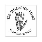 Vlinder op skelet hand familienaam datum opgericht  zelfinktende stempel (Design)