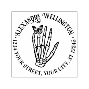 Vlinder op skelet hand naam retouradres zelfinktende stempel