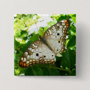 Vlinder op tropische jasmijn-natuurfotografie vierkante button 5,1 cm