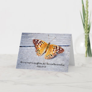 Vlinder op verweerd hout Bijbelvers Kaart Psalm