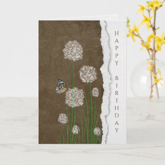 vlinder op witte puinbloem kaart (Gele Bloem)