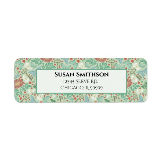 Vlinder Oude Sleutel Madelief Steampunk Retouradre Etiket (Voorkant)