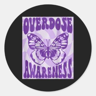 Vlinder Overdosis Awareness Paarse Lint Ronde Sticker