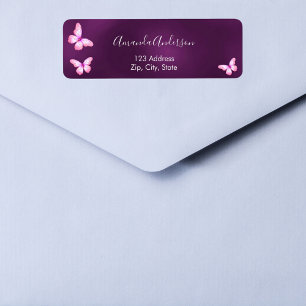 Vlinder paars roze retouradreslabel etiket