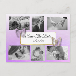 Vlinder Paarse foto Save the Date Briefkaart