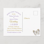 Vlinder Paarse foto Save the Date Briefkaart (Achterkant)