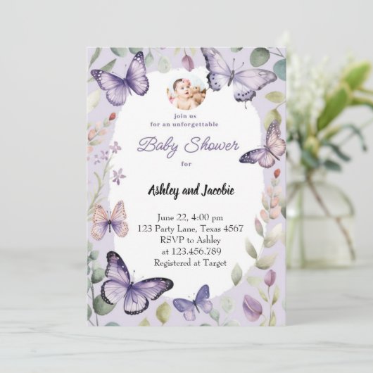 Vlinder Paarse groen Bloem Meisje Kaart (Staand voorkant)