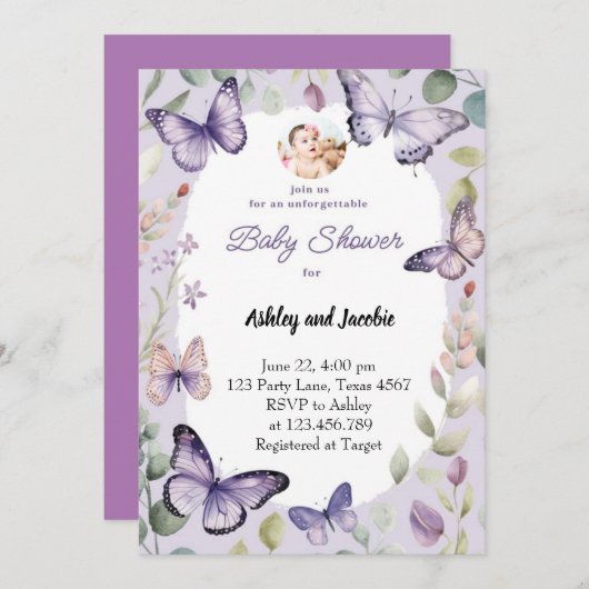 Vlinder Paarse groen Bloem Meisje Kaart (Voorkant / Achterkant)