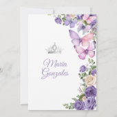 Vlinder Paarse Lila Quinceanera Verjaardagskroon Kaart (Achterkant)
