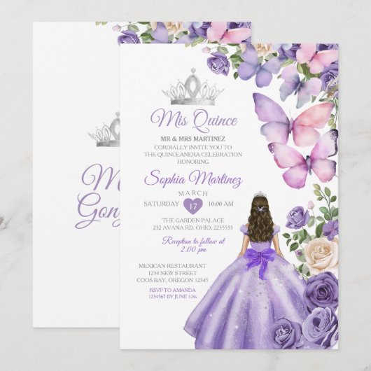 Vlinder Paarse Lila Quinceanera Verjaardagskroon Kaart (Voorkant / Achterkant)