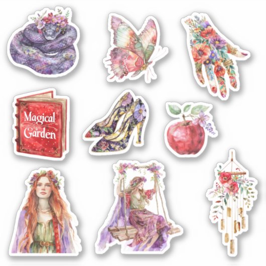 Vlinder Paarse Slang Bloem Tuin Sticker (Voorkant)