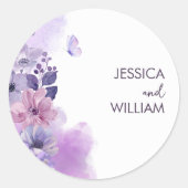 Vlinder Paarse Trouw Monogram Sticker (Voorkant)