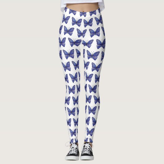 Vlinder Paarse Waterverf Vlinder Art Leggings (Voorkant)