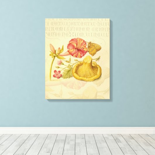 Vlinder Paddestoel Bloem Waterverf Schilderij Canvas Afdruk (Insitu (Houten vloer))