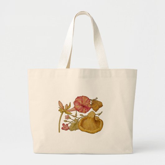 Vlinder Paddestoel Bloem Waterverf Schilderij Grote Tote Bag (Voorkant)