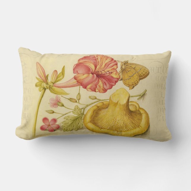 Vlinder Paddestoel Bloem Waterverf Schilderij Kussen (Voorkant)