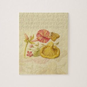 Vlinder Paddestoel Bloem Waterverf Schilderij Legpuzzel