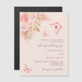 Vlinder pampas gras roos gouden luxe bruiloft magnetische uitnodiging (Voorkant / Achterkant)