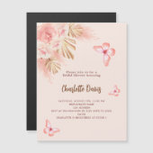 Vlinder pampas gras roze luxe Vrijgezellenfeest Magnetische Uitnodiging (Voorkant / Achterkant)