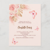 Vlinder pampas gras roze meisje Baby shower Uitnodiging Briefkaart (Voorkant)