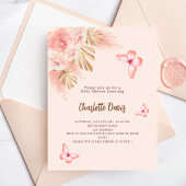 Vlinder pampas gras roze meisje Baby shower Uitnodiging Briefkaart