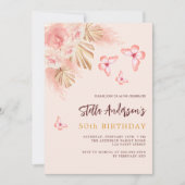 Vlinder pampas gras roze rose goud verjaardag kaart (Voorkant)