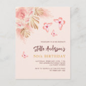 Vlinder pampas gras roze rose goud verjaardag uitnodiging briefkaart (Voorkant)