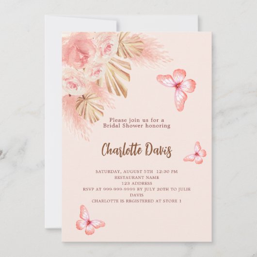 Vlinder pampas gras roze rose Vrijgezellenfeest Kaart (Voorkant)