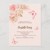 Vlinder pampas gras roze rose Vrijgezellenfeest Uitnodiging Briefkaart (Voorkant)