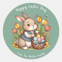 Vlinder, papaver, konijn Gelukkige Paasdag Ronde Sticker