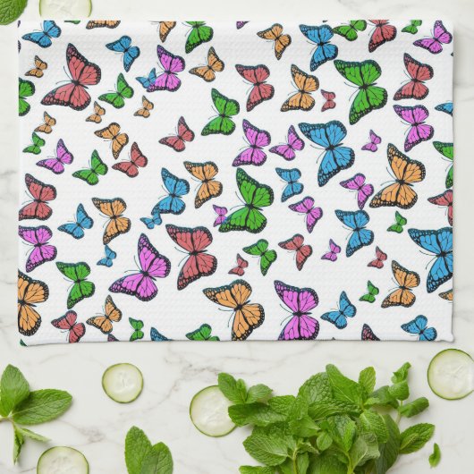 vlinder Papillon oude illustratie Theedoek (Gevouwen)