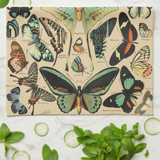 vlinder Papillon oude illustratie Theedoek (Gevouwen)